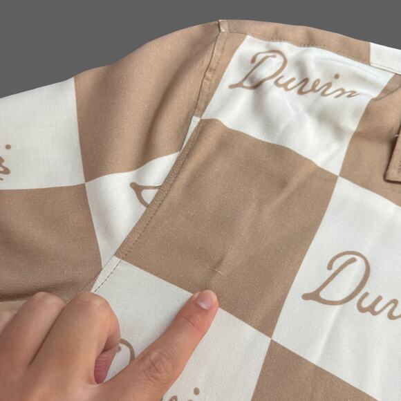 Duvin Checker Flower Button Up Tan Mens Size M NWT $68 - Picture 7 of 7